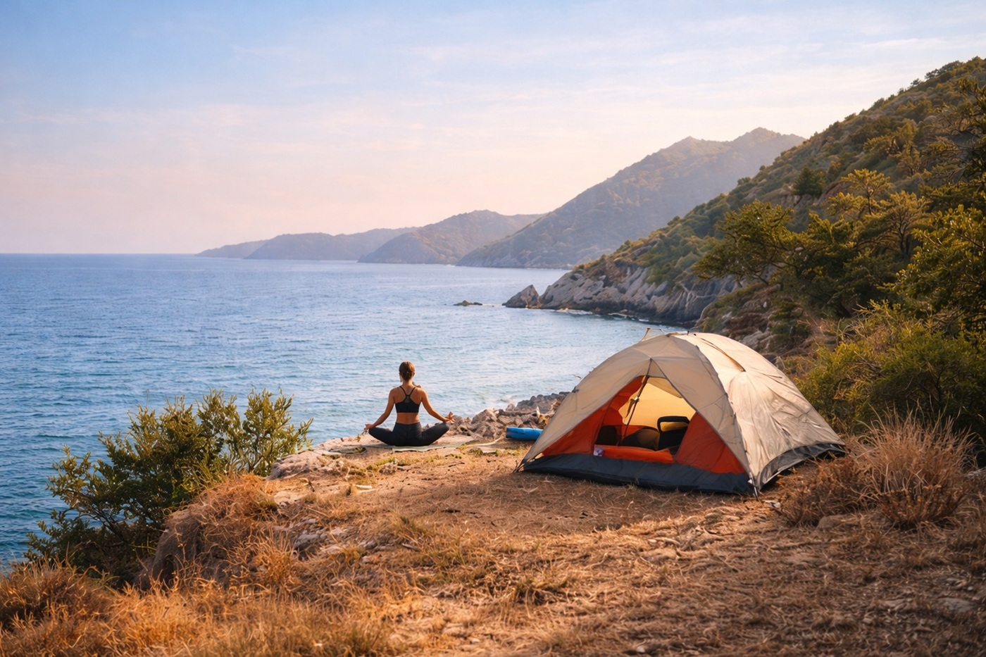 Турция вид на море с палаткой