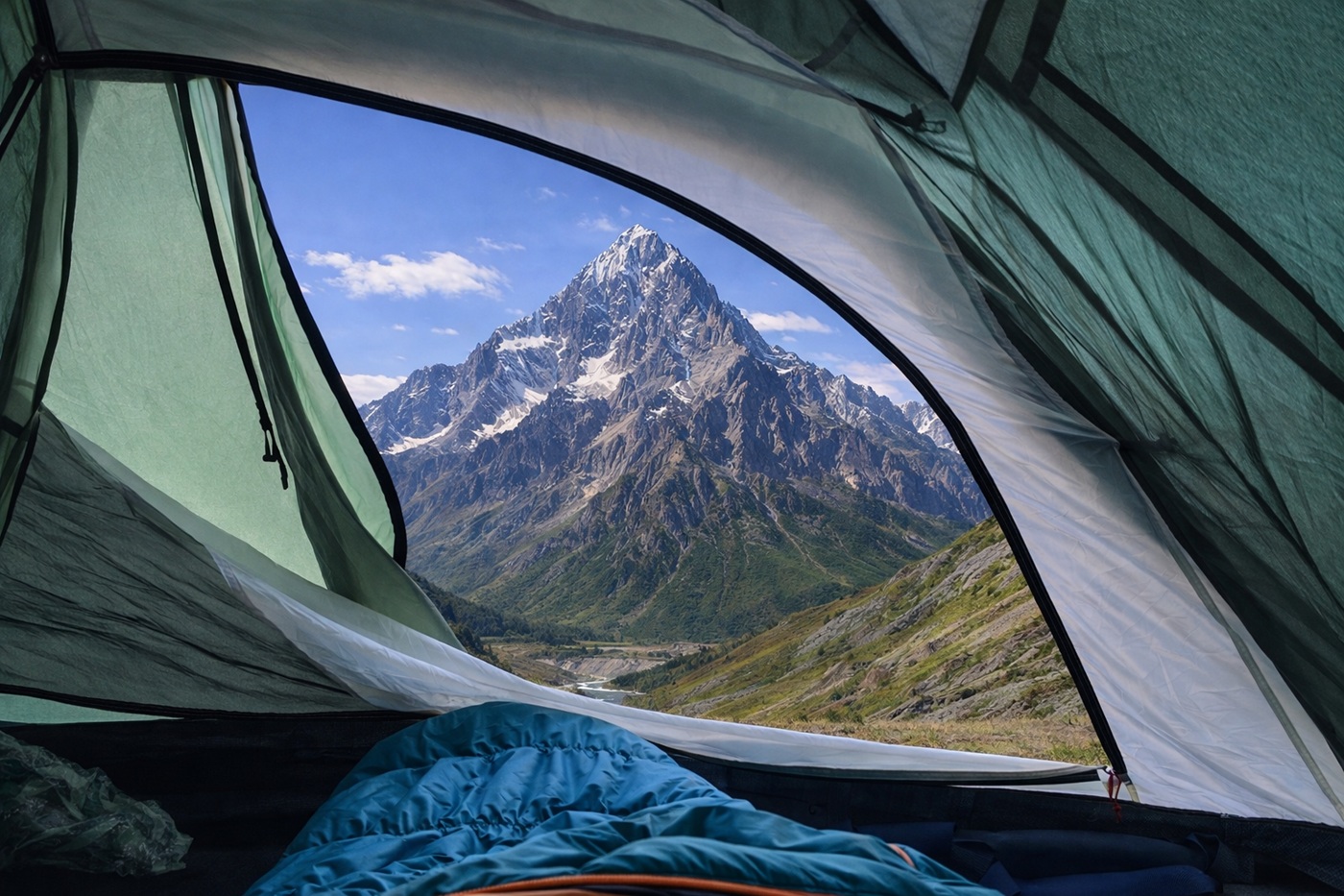 Вид из палатки на гору