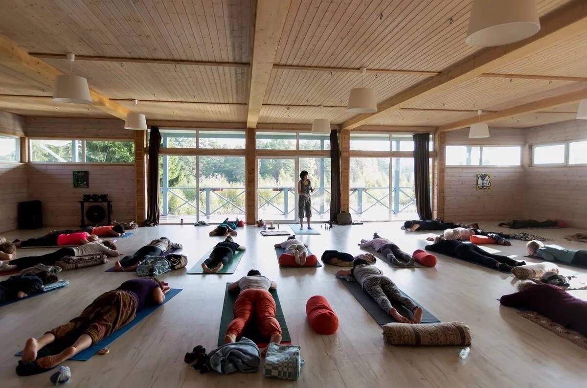 Группа на практике йоги